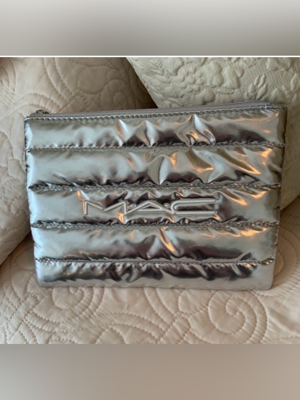 NWOT- SILVER MAKEUP BAG